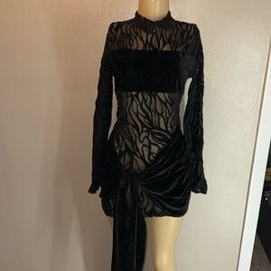 Pretty little thing black velvet mesh dress